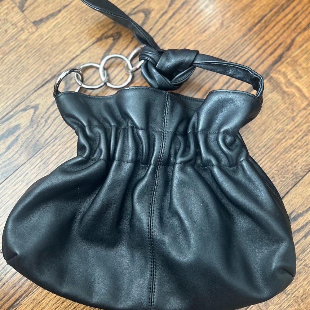 Furla Black Gathered Shoulder Bag with Knotted Strap